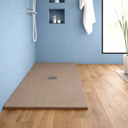 Piatto doccia in mineral marmo sabbia effetto cemento antiscivolo arredo bagno *** misure 200x80x3 cm, tinta sabbia, ...