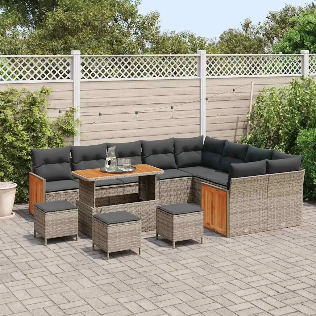 Set Divano da Giardino con cuscino 14 pcs Grigio polyrattan 3365303
