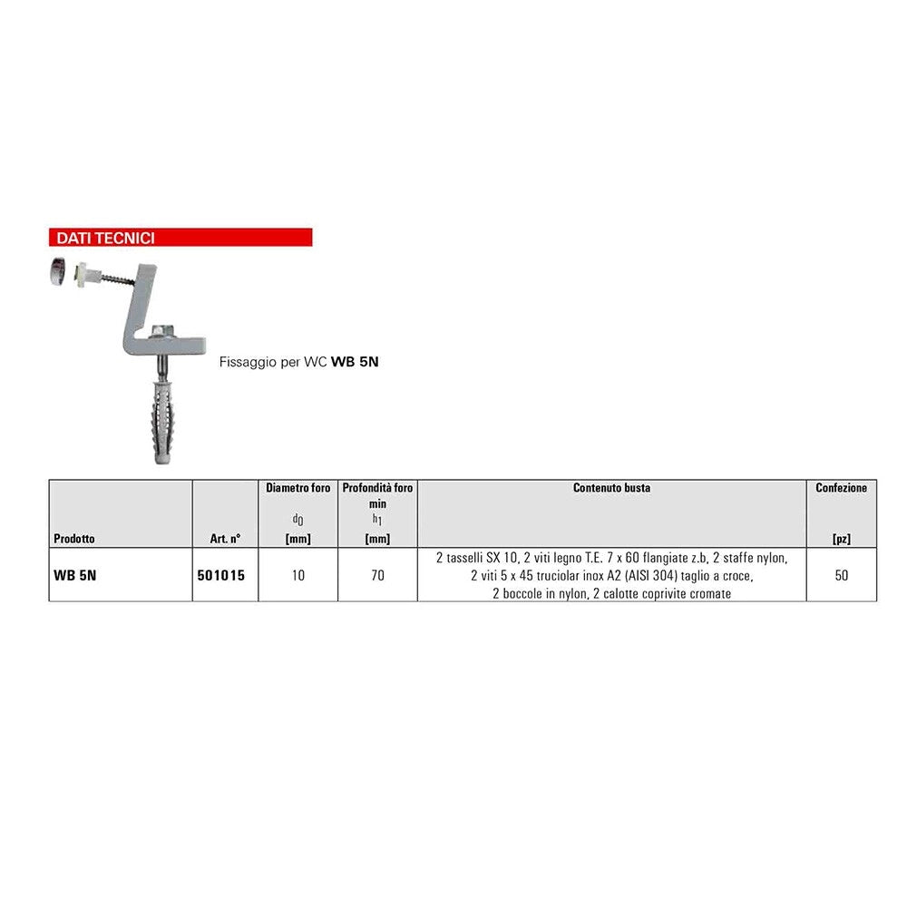 Kit di Fissaggio per Sanitari a Pavimento Filomuro Fischer con Foro Laterale