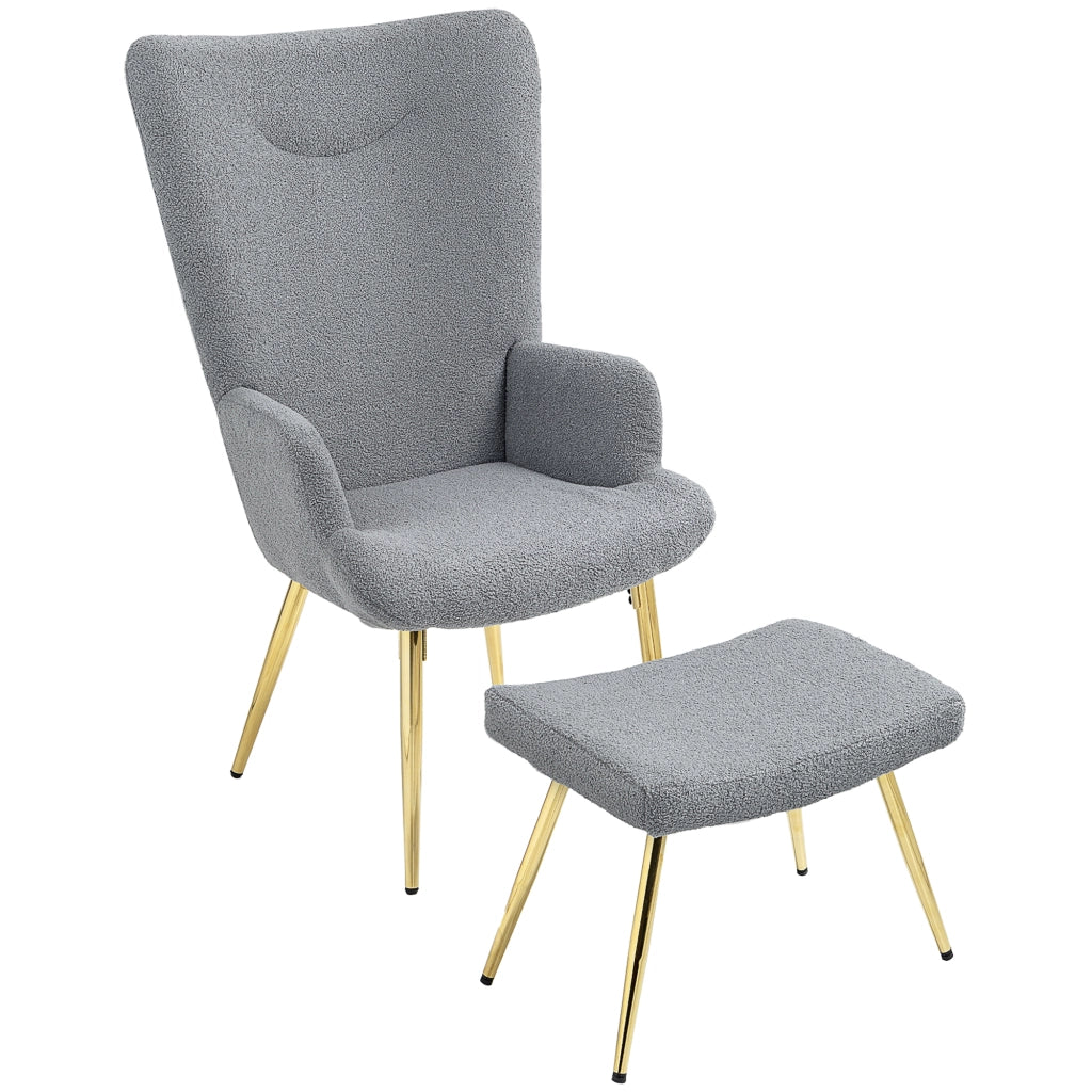 Poltrona con Poggiapiedi ¨C Zephmum ¨C Grigio Boucl¨¦ Tessuto Dondolo