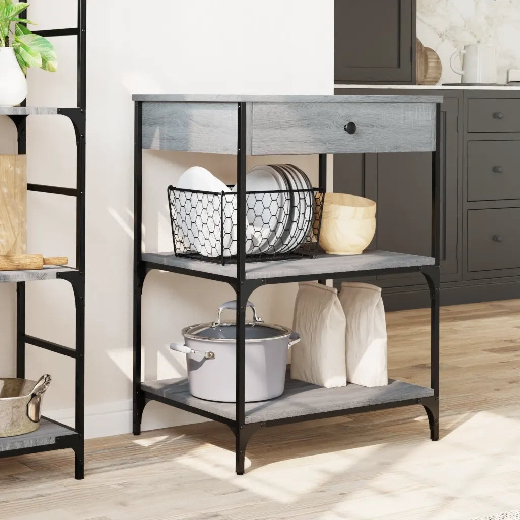 Carrello da Cucina-Scaffale per Cucina Grigio Sonoma 60x48x89,5cm Legno Multistrato