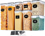 Set di 8 pezzi di contenitori di plastica a prova d'aria per la cucina con coperchi per conservare pasta, muesli, riso, farina e alimenti per gli animali da compagnia