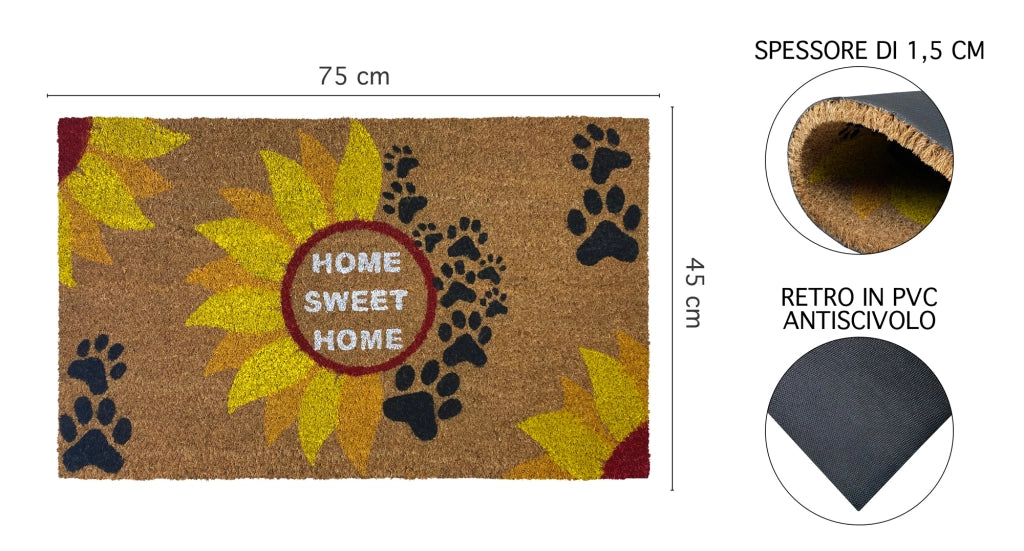 Zerbino Ingresso Casa In Fibra Di Cocco Con Base In Pvc  SunFlower