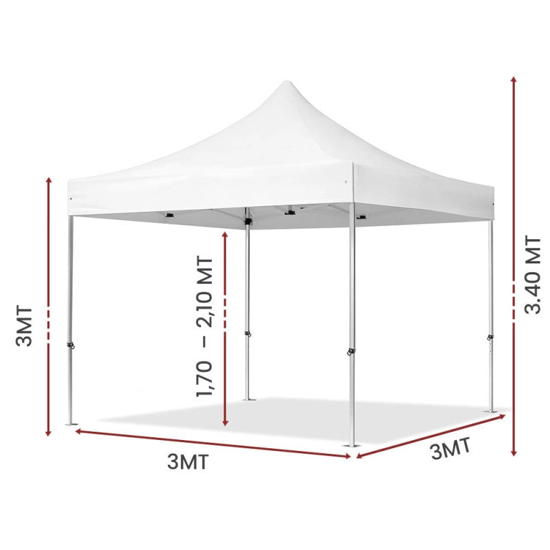 Gazebo Richiudibile 3×3 m Bianco Market-Pro – Alluminio Esagonale Professionale