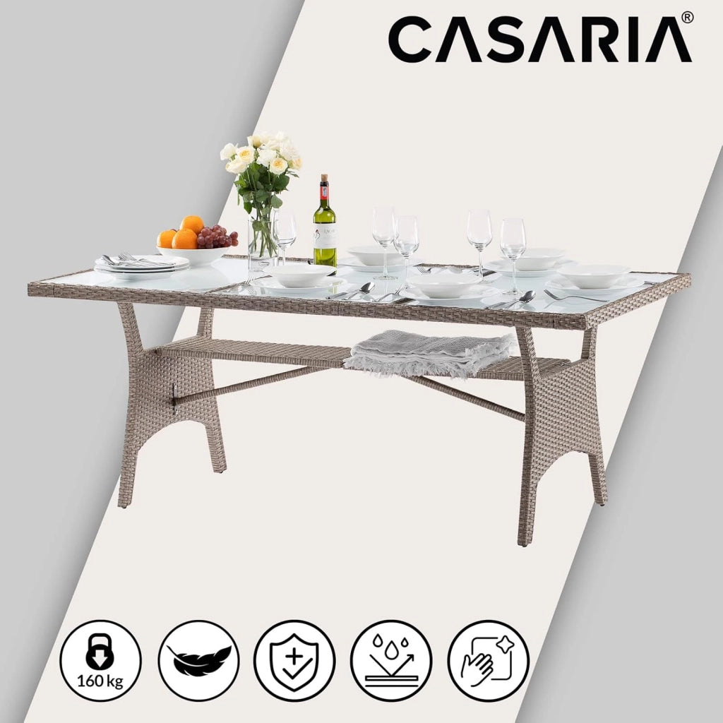 Tavolo da Giardino in Polyrattan 190x90x74cm con Ripiano in Vetro Altezza Regolabile da Pranzo per Terrazza Esterno