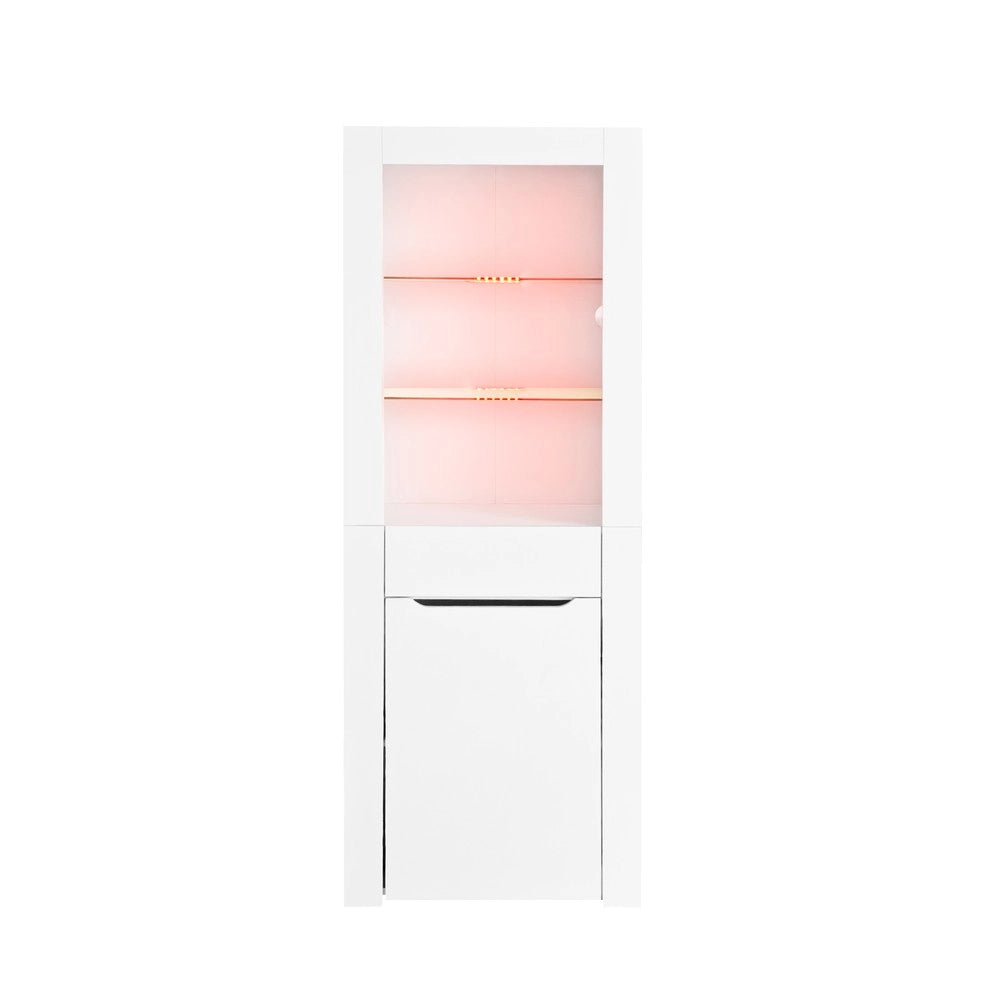 Libreria Vetrina con Luce LED ¨C MINIMAL ¨C Bianco, Ripiani, Soggiorno Ufficio