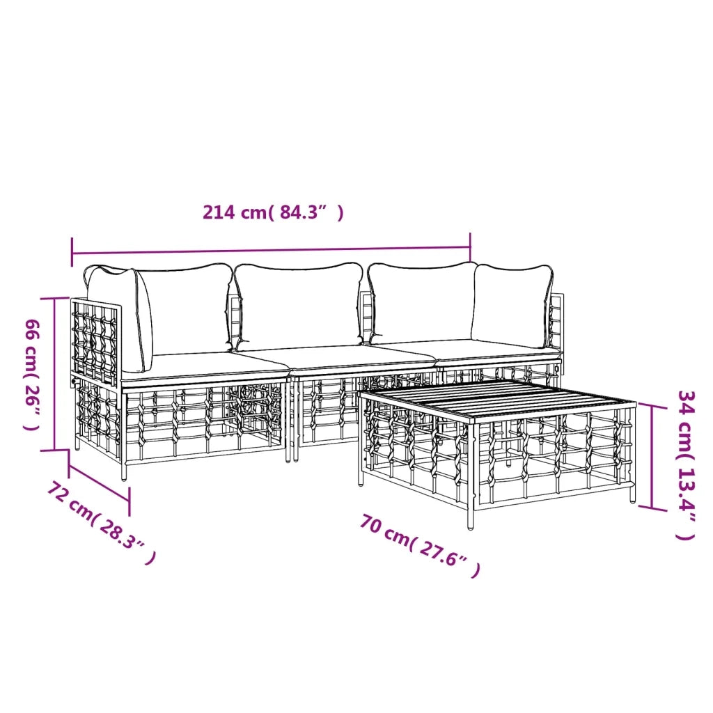 Set Divani da Giardino 4 pz | Set Salotto da Giardino con Cuscini Antracite in Polyrattan