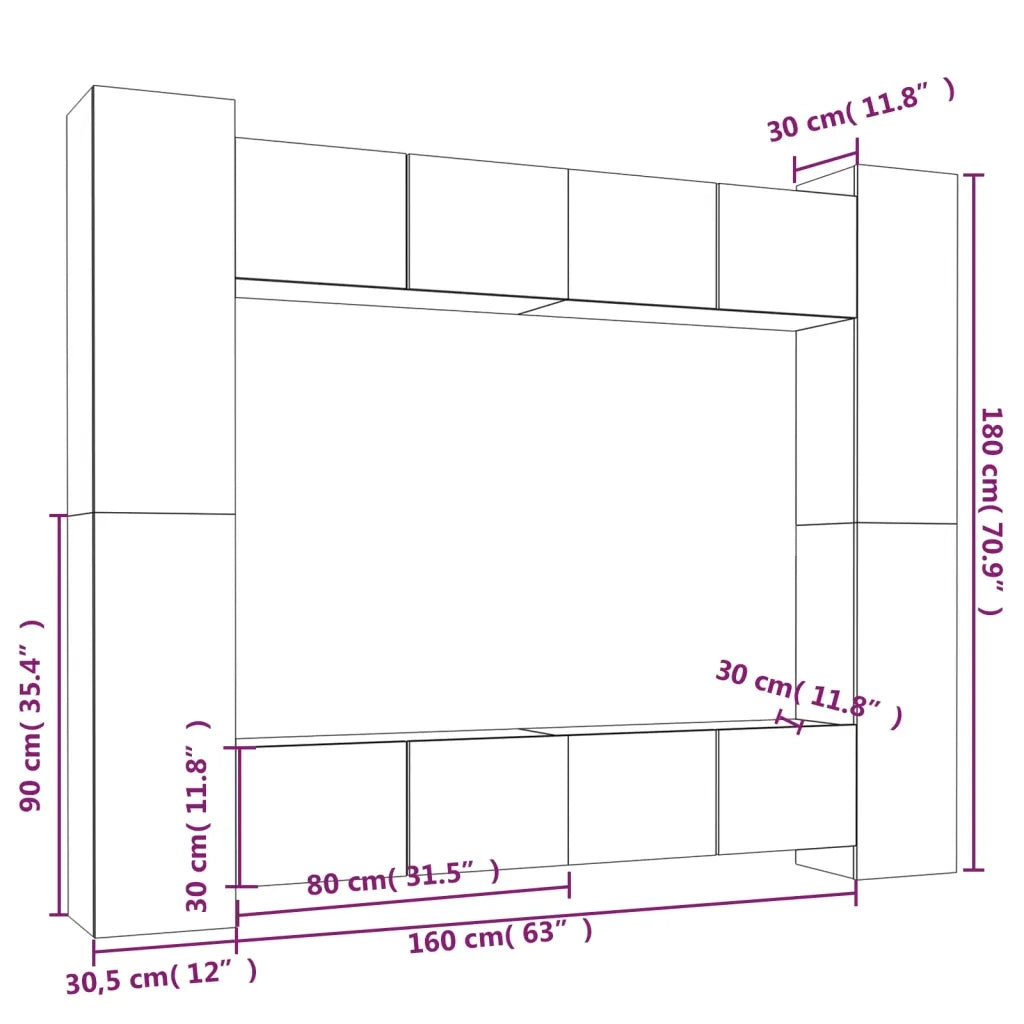 Set Mobili Porta TV 8pz Grigio Sonoma in Legno Multistrato 3114236