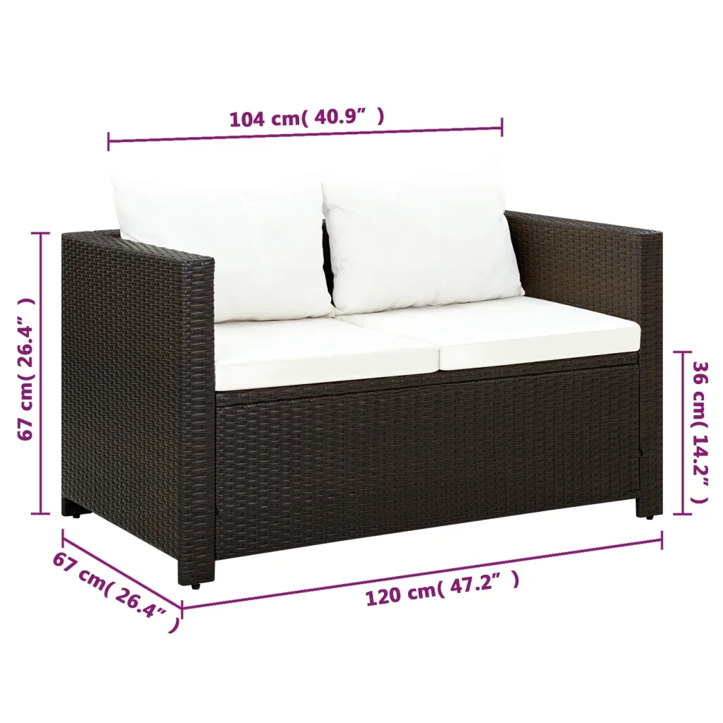 Set da Bistrot 3 pz con Cuscini in Polyrattan Marone 43914