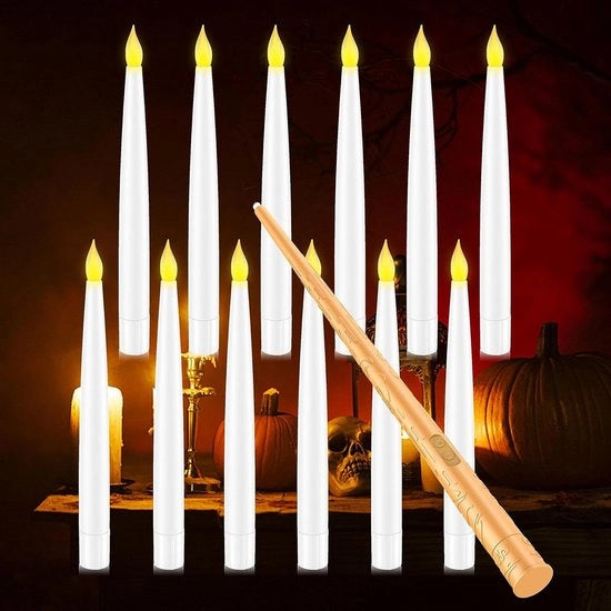 Led candelabri - Candelabro led senza fiamma con stregatto a distanza - 12 candelabri led galleggianti alimentati da batterie - luce calda candelabro a baguette per famiglie, matrimoni, decorazioni di festa