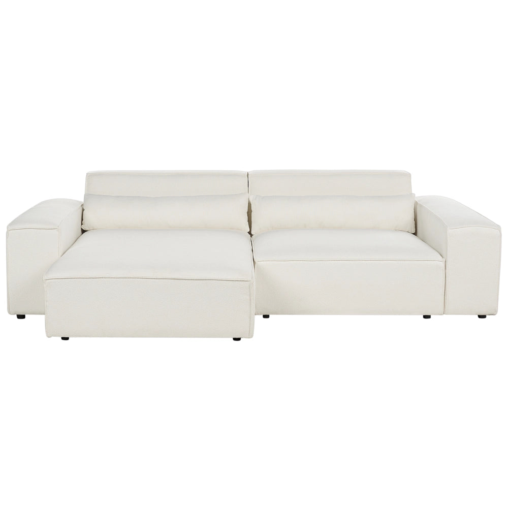 Divano angolare modulare a 2 posti a destra Divano componibile in boucle bianco con gambe nere Soggiorno moderno