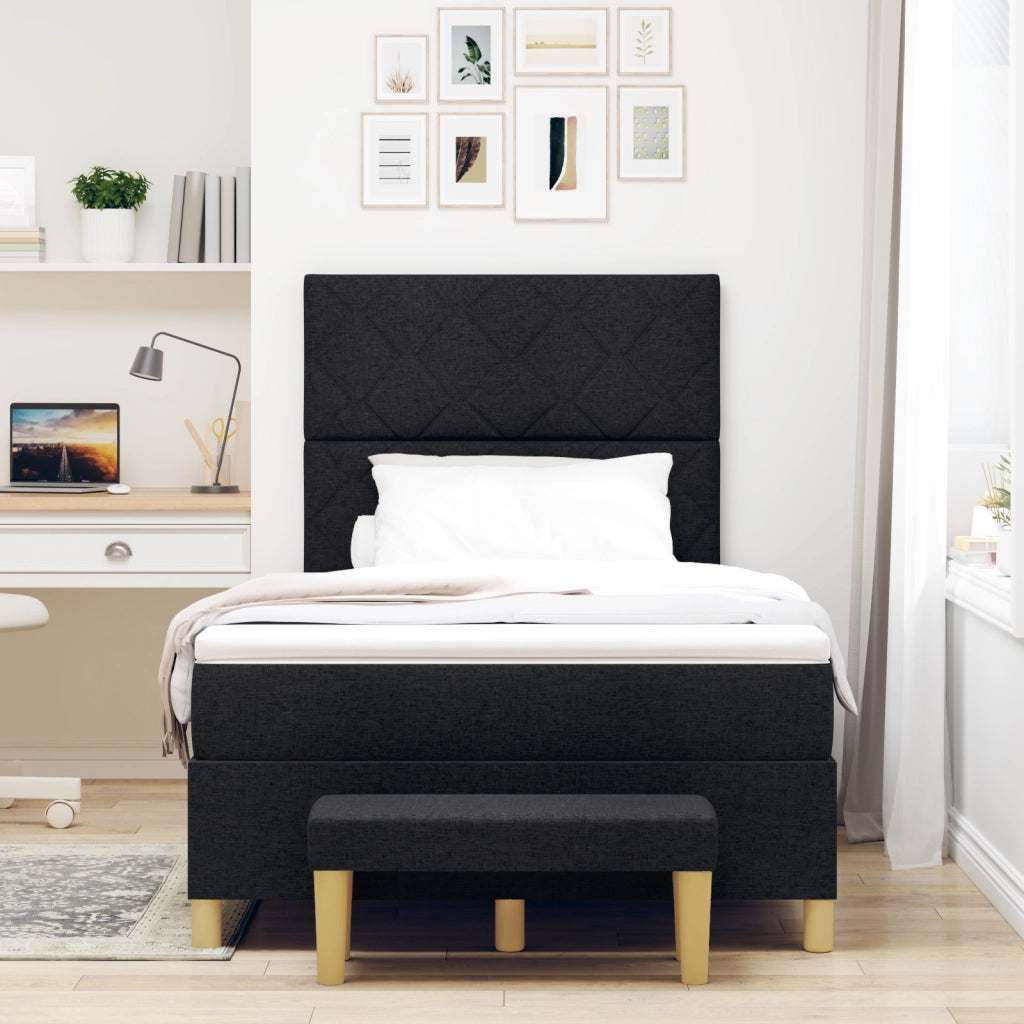 Letto a Molle con Materasso e Panchina Nera 120x200 cm Tessuto