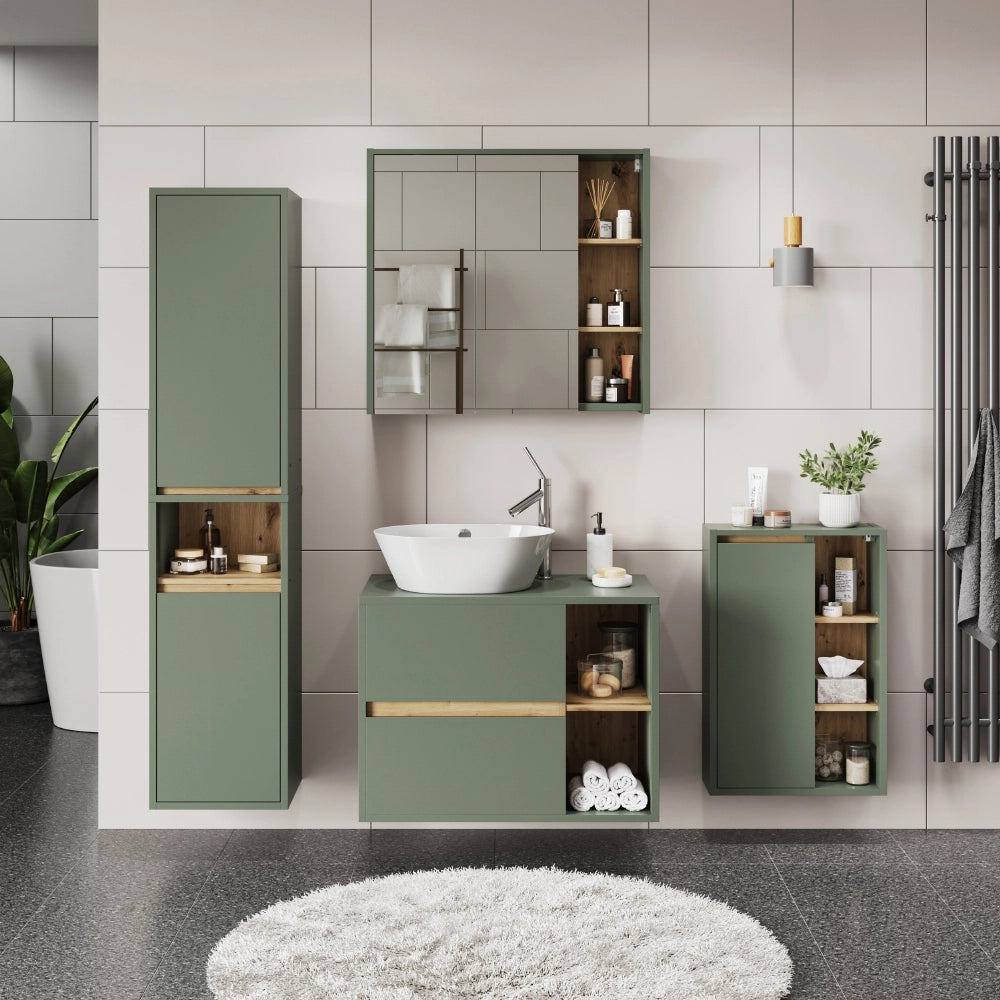 Set di mobili da bagno Viola Verde/Rovere artigianale 4 parti Vicco