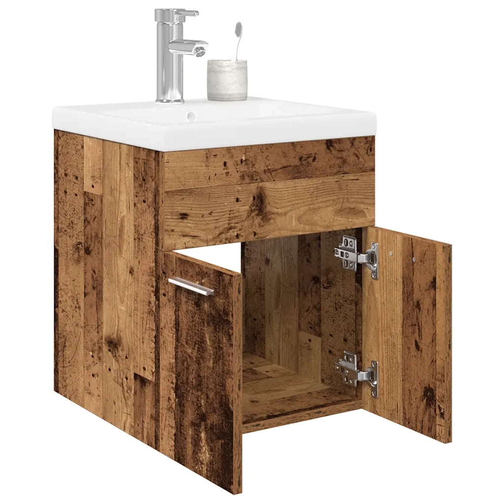 Mobile da Bagno con Lavabo | Armadio Lavabo Integrato e Rubinetto Legno Antico