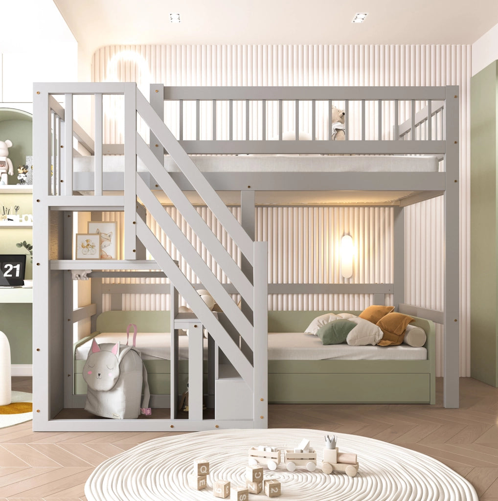 Letto alto singolo 90 x 200 cm in legno grigio con scala contenitore