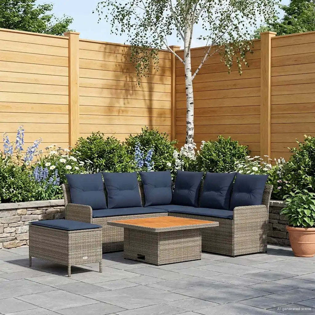 Set di Mobili 5 pz Grigio e Blu Navy Rattan in PE 3422207