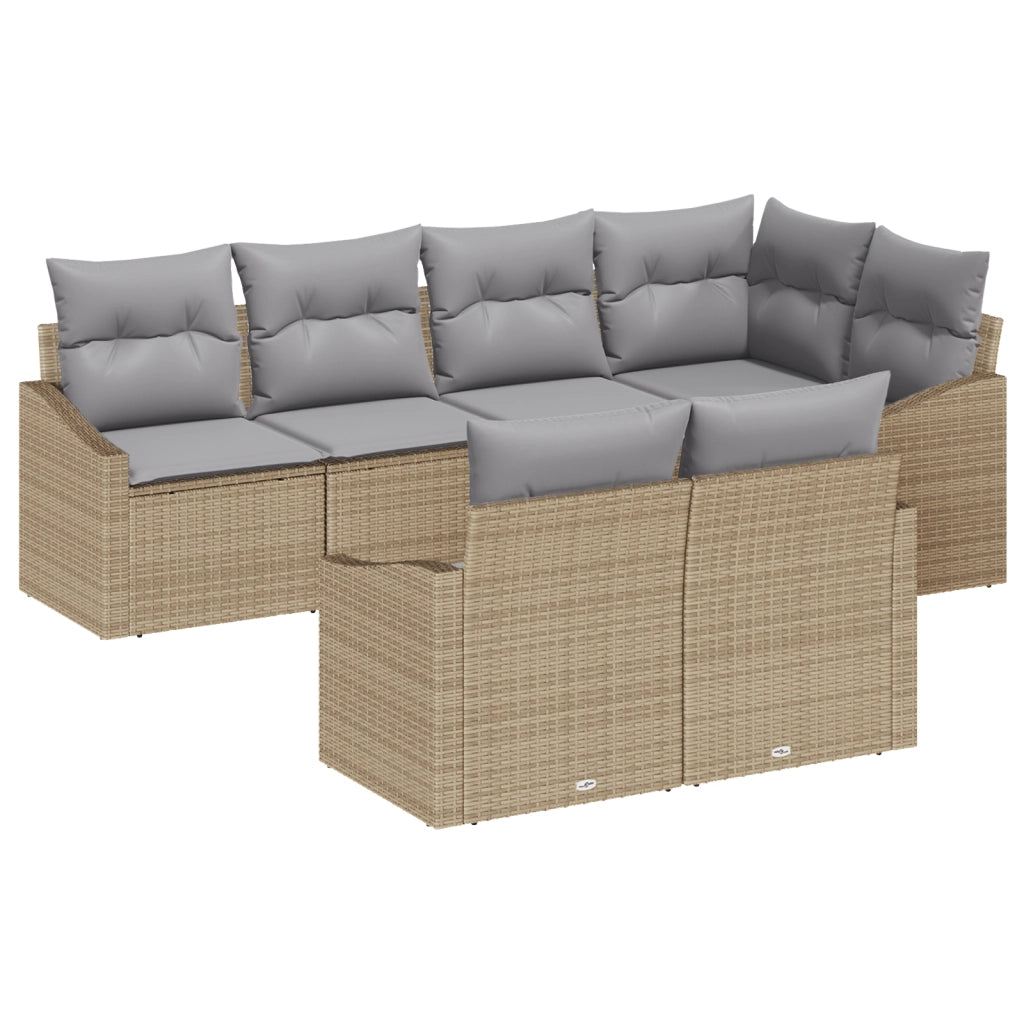 Set da pranzo da giardino 7 pezzi con cuscini grigio chiaro polirattan