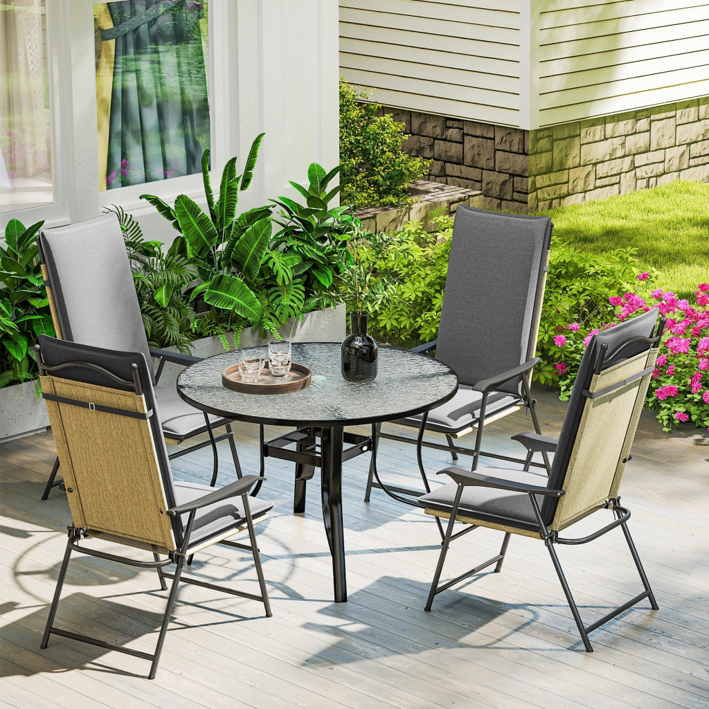 Set 4 Cuscini per Sedie da Giardino ¨C Xylo ¨C Grigio 124x50x5cm con Attacchi Regolabili UPF50+
