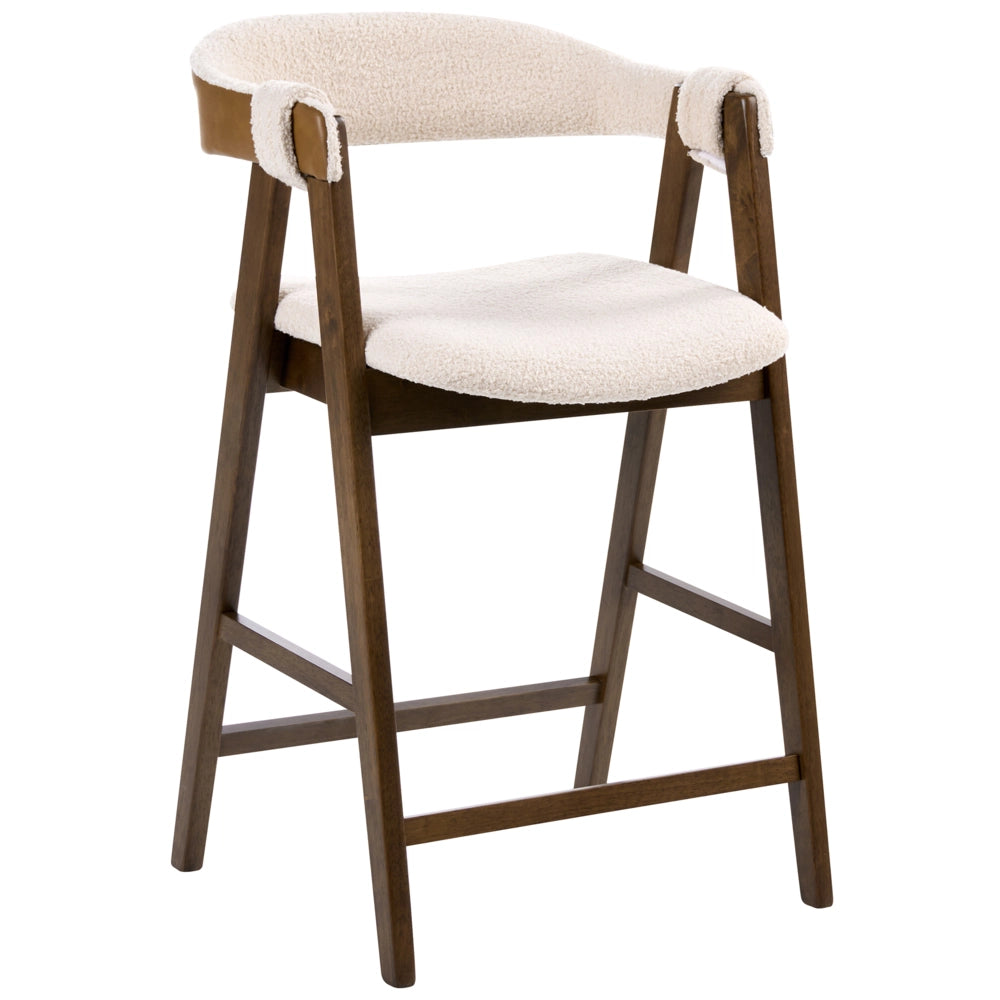 Set di 2 sedie da pranzo in legno scuro e compensato beige in tessuto boucle di poliestere Gambe in legno di gomma Stile tradizionale retrò