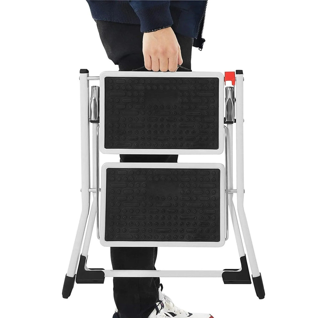 Scala pieghevole con 2 gradini antiscivolo acciaio verniciato a polvere portata 150 kg verificata e certificata 12_0002714