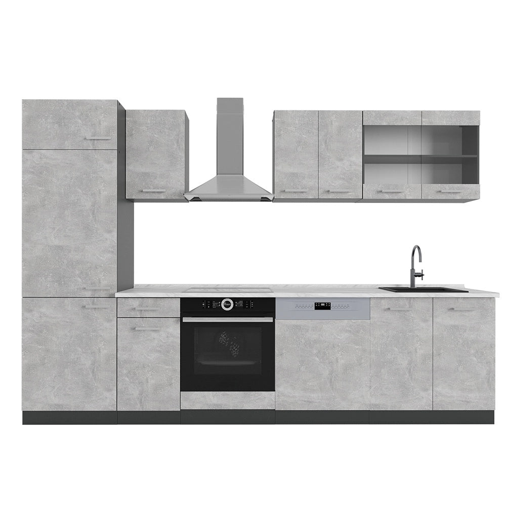 Cucina componibile R-Line Calcestruzzo/Antracite 300 cm, PL Marmo Vicco