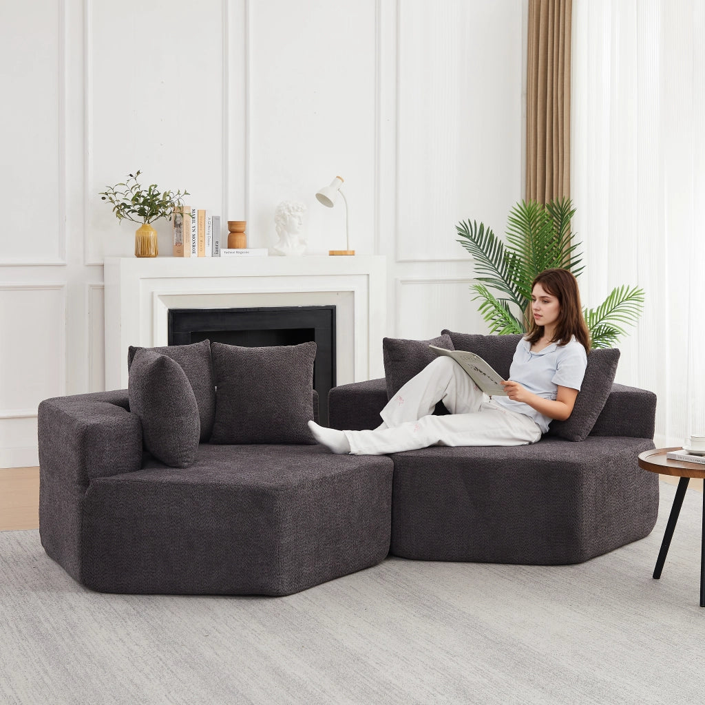 POLTRONA MODULARE ESAGONALE IN CHENILLE GRIGIO