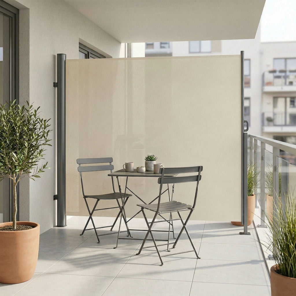 Tenda laterale 300x180H cm. Separè frangivento con sistema di riavvolgimento automatico. Telaio in Alluminio. Colore Beige