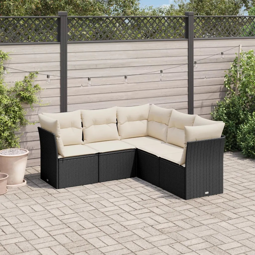 Set Divani da Giardino 5 pz | Set Salotto da Giardino con Cuscini in Polyrattan Nero
