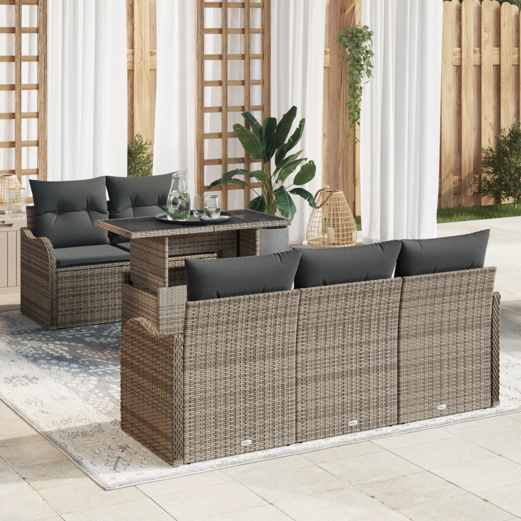 Set di Divano Giardino 6 Pezzi con Cuscini Grigi Rattan Polietilene