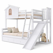 LETTO a castello con finestra e scivolo 90x200/120x200 cm Bianco