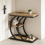 Tavolino laterale 60x30x58 cm a 3 ripiani in metallo e legno nero e marrone