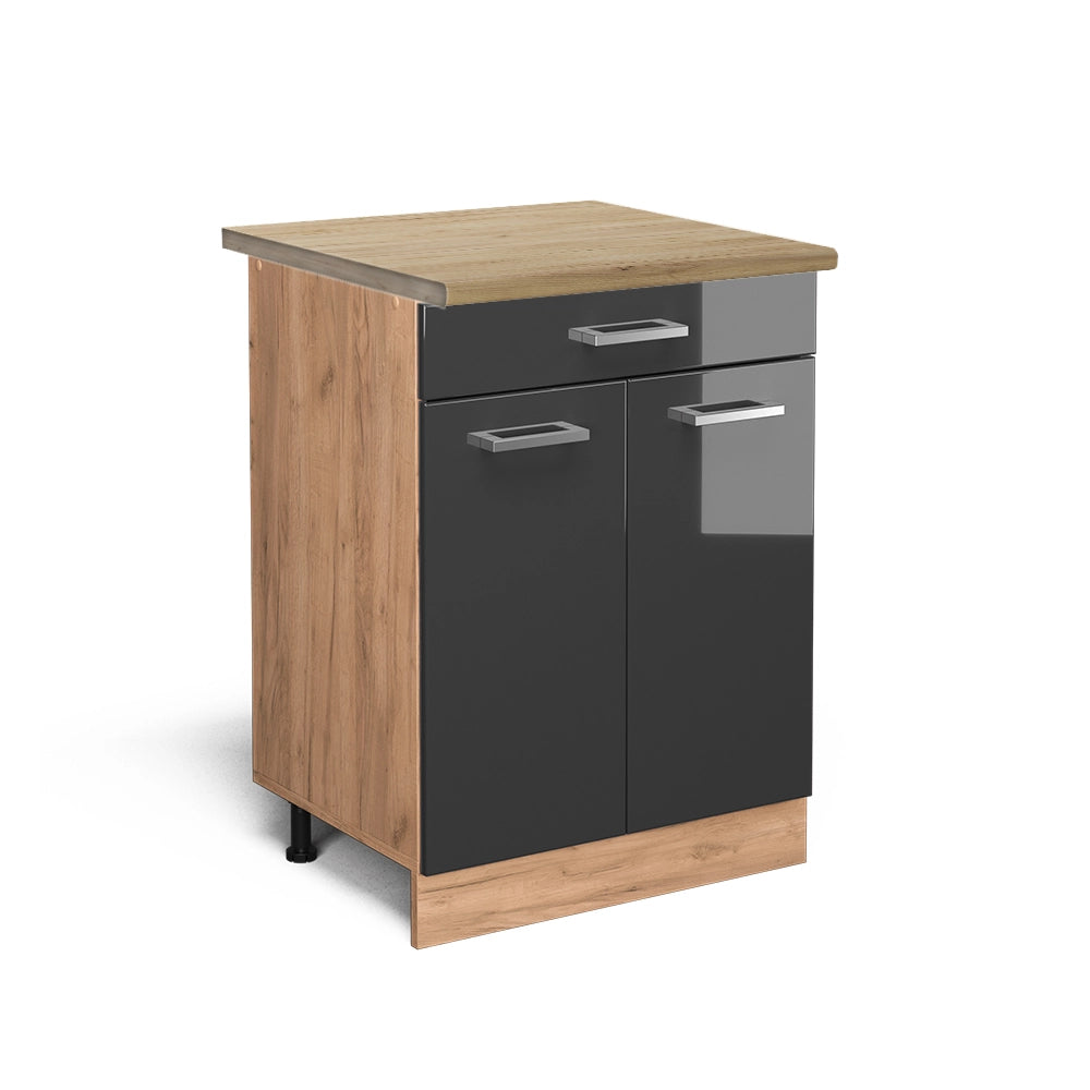 Vicco Mobiletto base per cucina Antracite lucido 60 cm con cassetto, PL Rovere