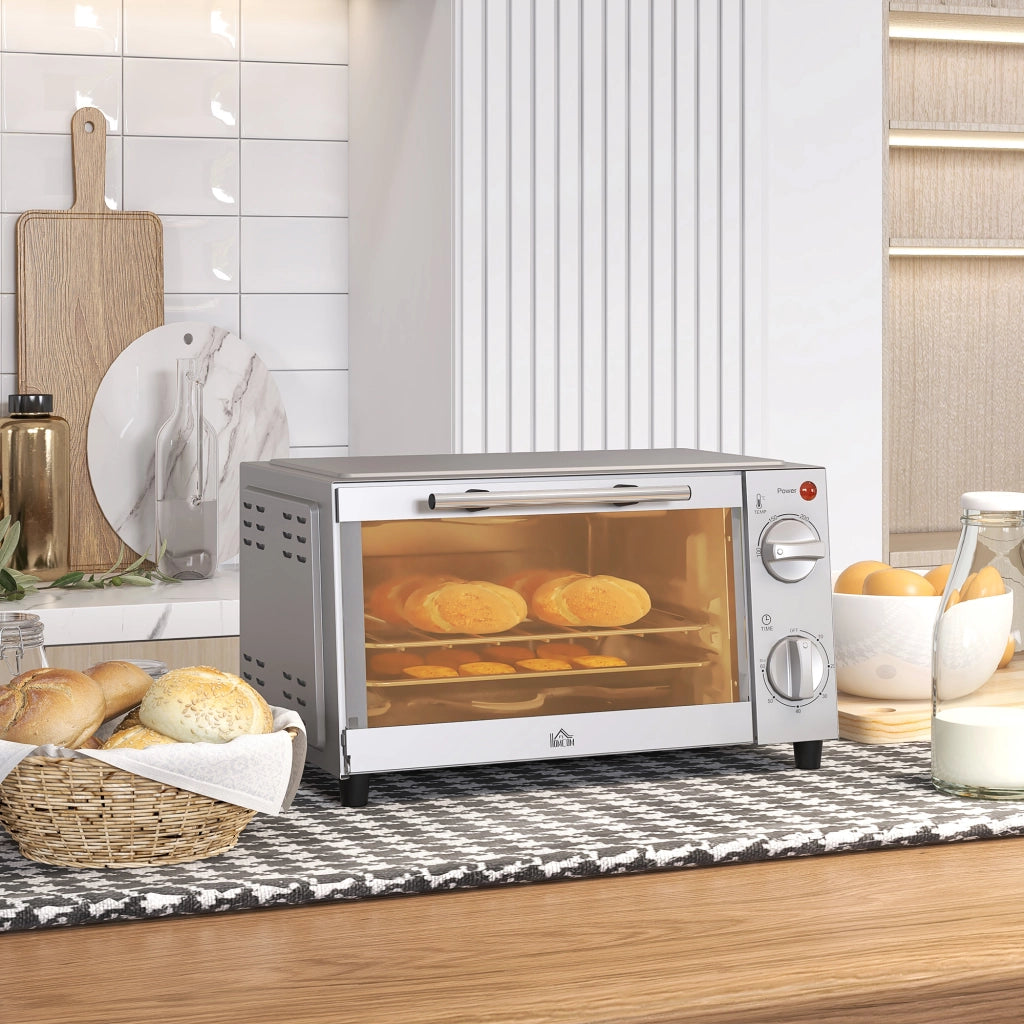 Mini Forno Elettrico 9 L 750 W Argento con Temperatura 100-230°C; Timer 60 Min; Teglia e Griglia