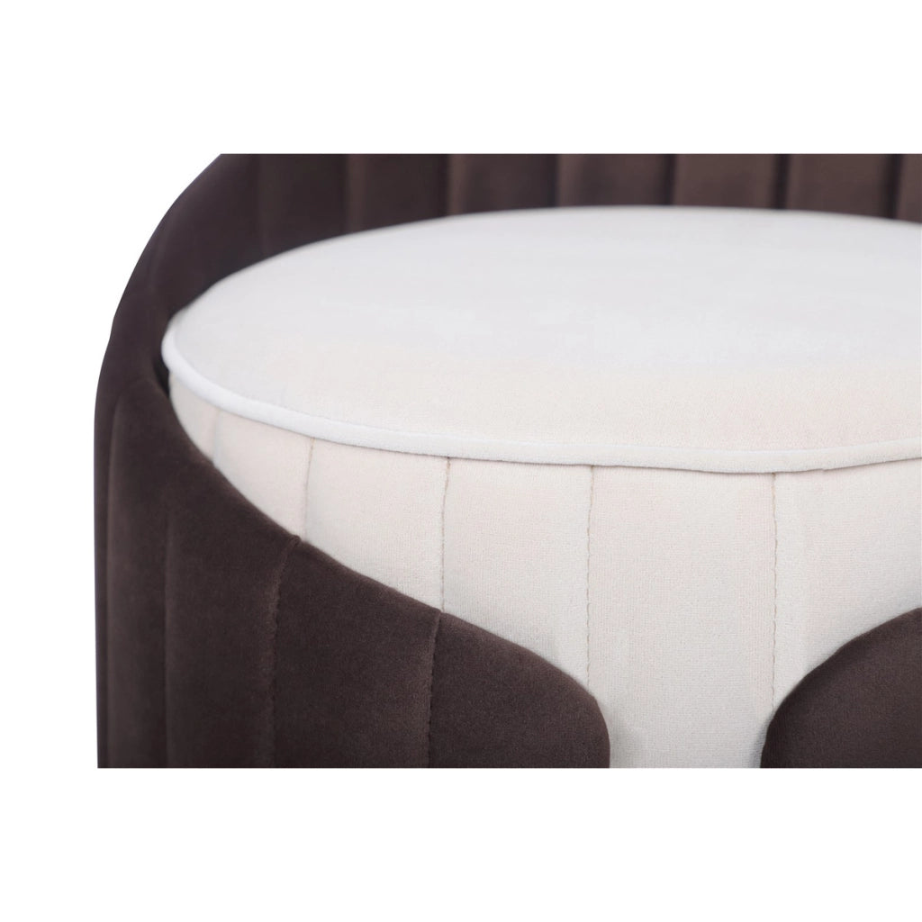 Pouf Corvin 100 in velluto avorio e marrone