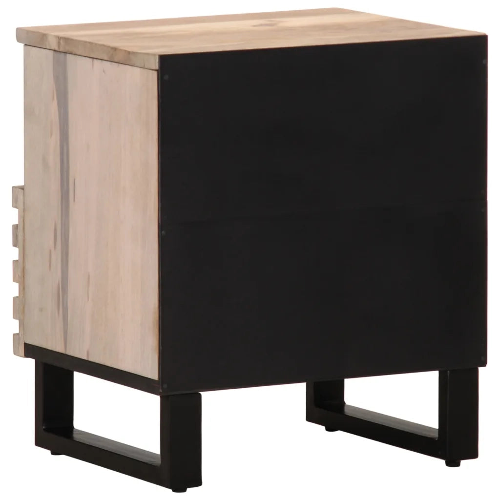Comodino | Armadio da Notte | Mobiletto da notte 40x34x46 cm in Legno Massello di Mango Sbiancato