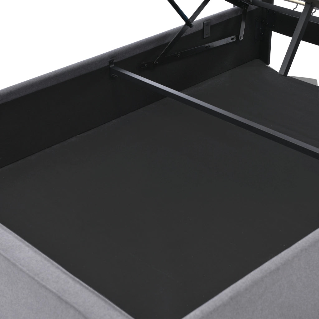 OKWISH Letto Contenitore 160×200 cm, Letto Matrimoniale con Testiera Imbottita, Vano Contenitore, senza Materasso, in Cotone, Grigio