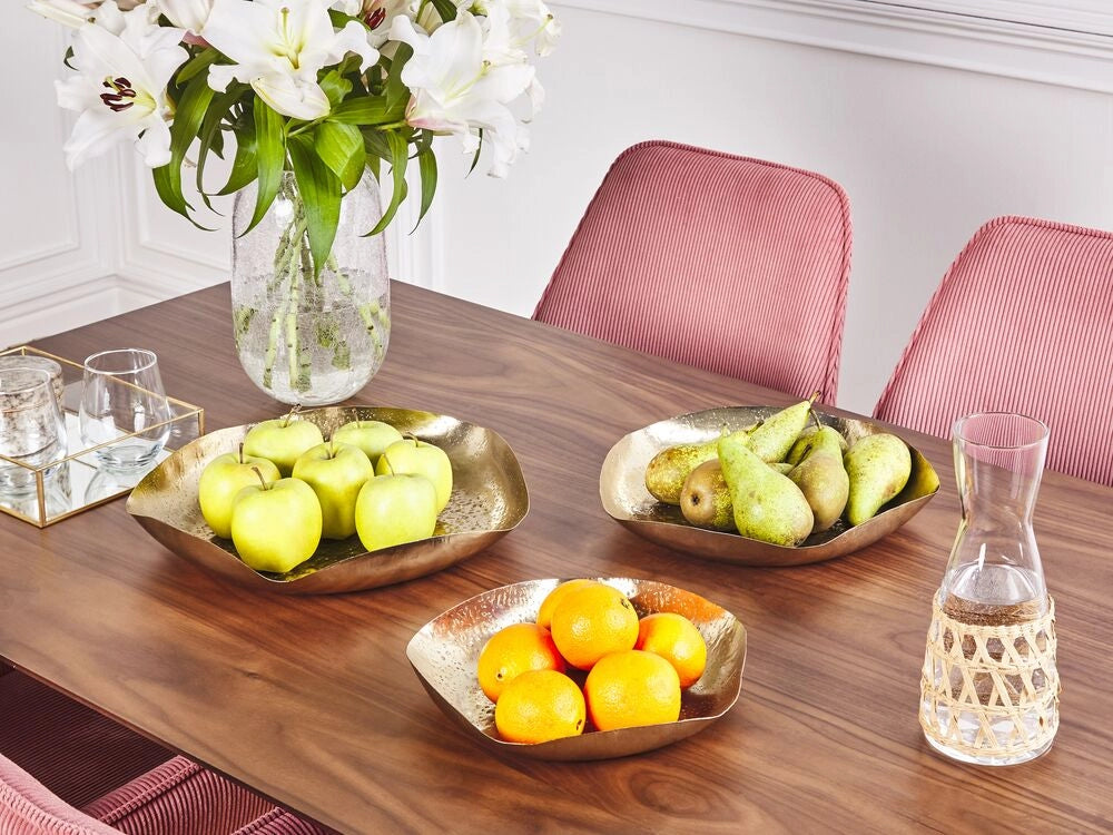 Set di 3 vassoi decorativi in metallo dorato per gioielli, piatti rotondi, accessori per la casa con texture glamour