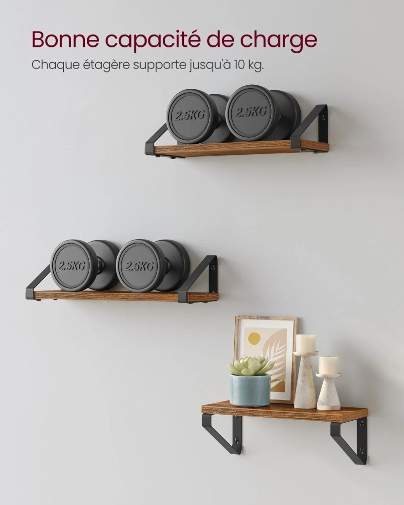 Mensola da parete sospesa a 3 livelli in stile industriale con supporto a parete stabile per soggiorno bagno cucina marrone 12_0005771