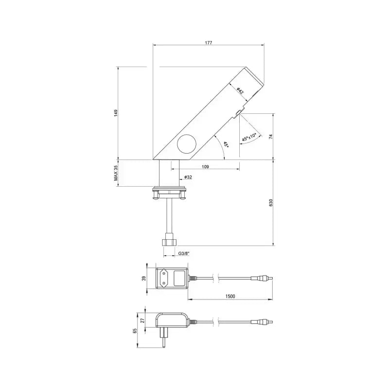 MISCELATORE LAVABO FOTOCELLULA- Alim.batteria 4x1,5V Nero Matt- MCM- pezzi 1