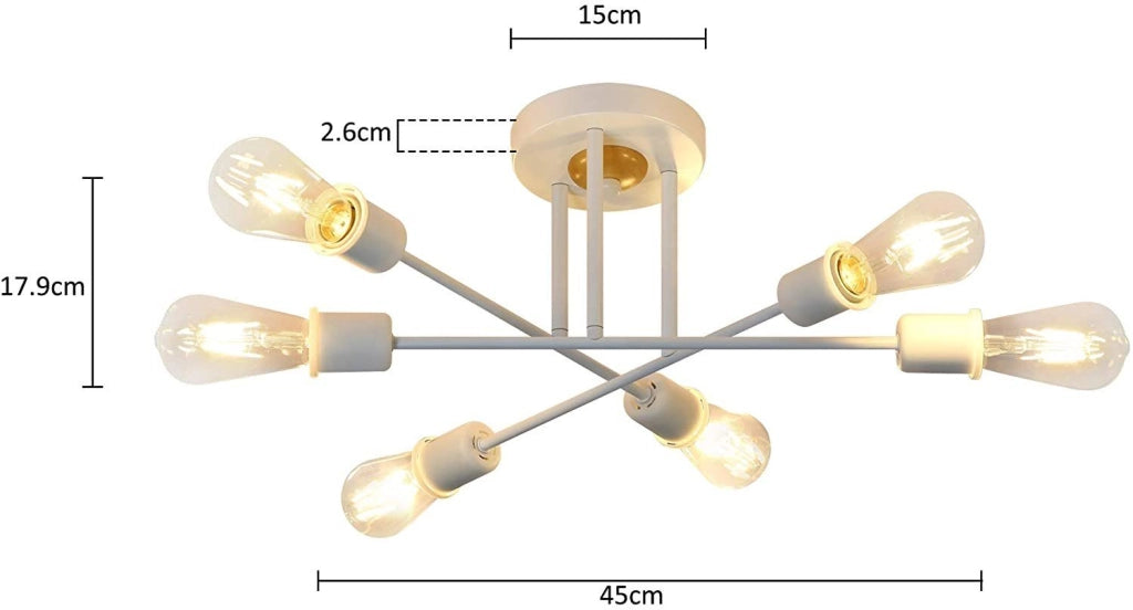 ZMH Lampada da soffitto a sospensione 6 lampade E27 retrò bianca stile industriale country per soggiorno max 25W