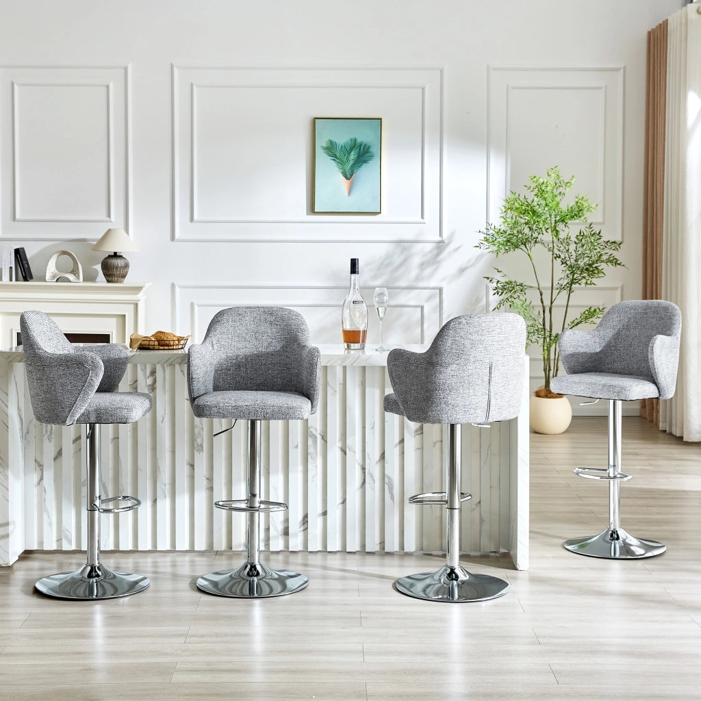 Sgabello da Bar Set da 2 Girevole a 360° Regolabile in Altezza con Braccioli in Tessuto Grigio 88 × 49 × 54.5 cm