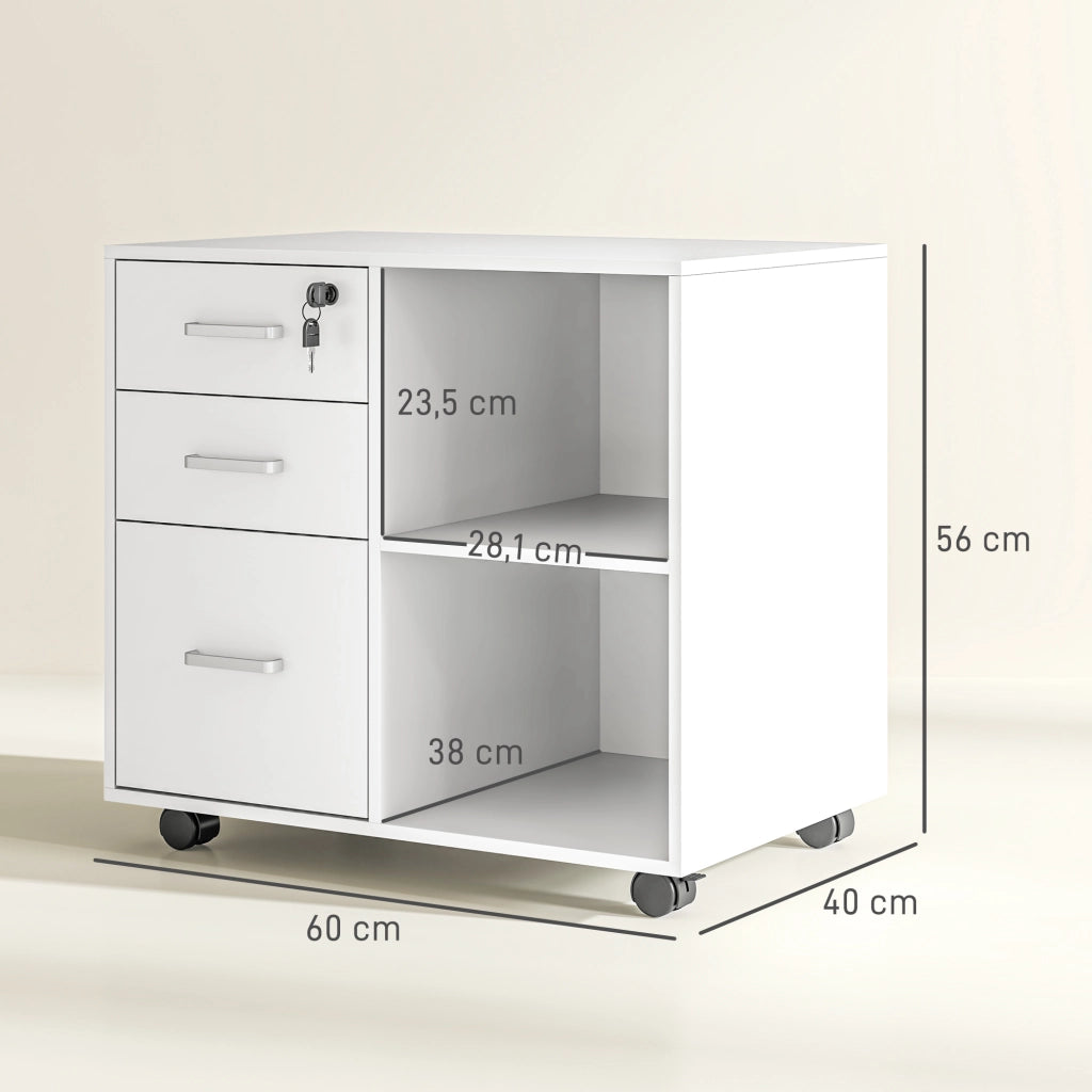 Cassettiera per stampante con 3 cassetti ¨C zephmum ¨C bianco 60x40x56cm