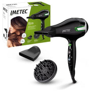 Imetec ECO SE9 1000 Asciugacapelli con Tecnologia Eco Technology 1400 W, Consumo Energetico Ridotto, 8 Combinazioni Aria/Temperatura, Diffusore per Capelli Ricci