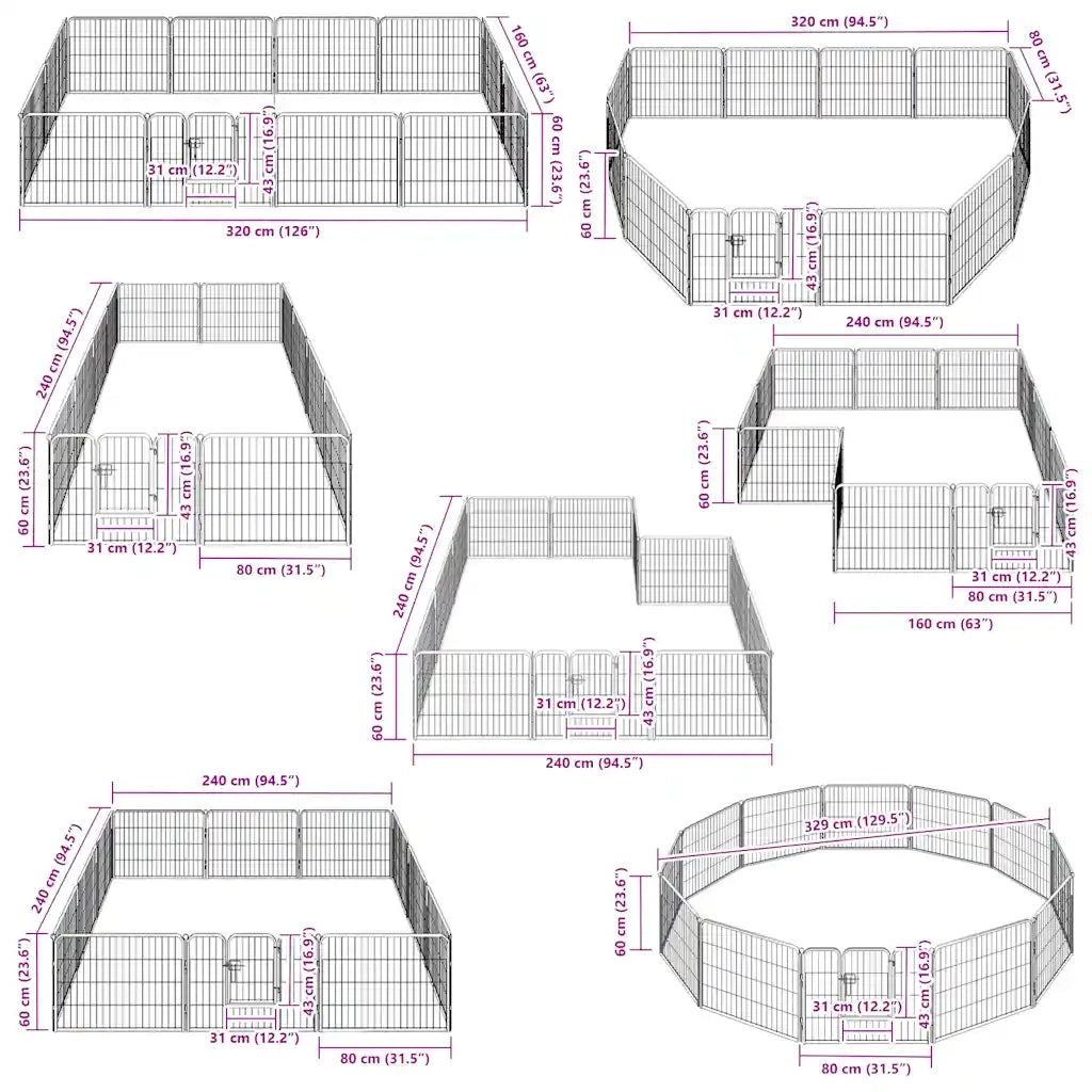 Box per Cani con 12 Pannelli in Acciaio 80x60 cm Nero 170573