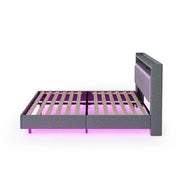 Letto imbottito matrimoniale 140×200 cm con USB; LED e rete; senza materasso; tessuto; grigio