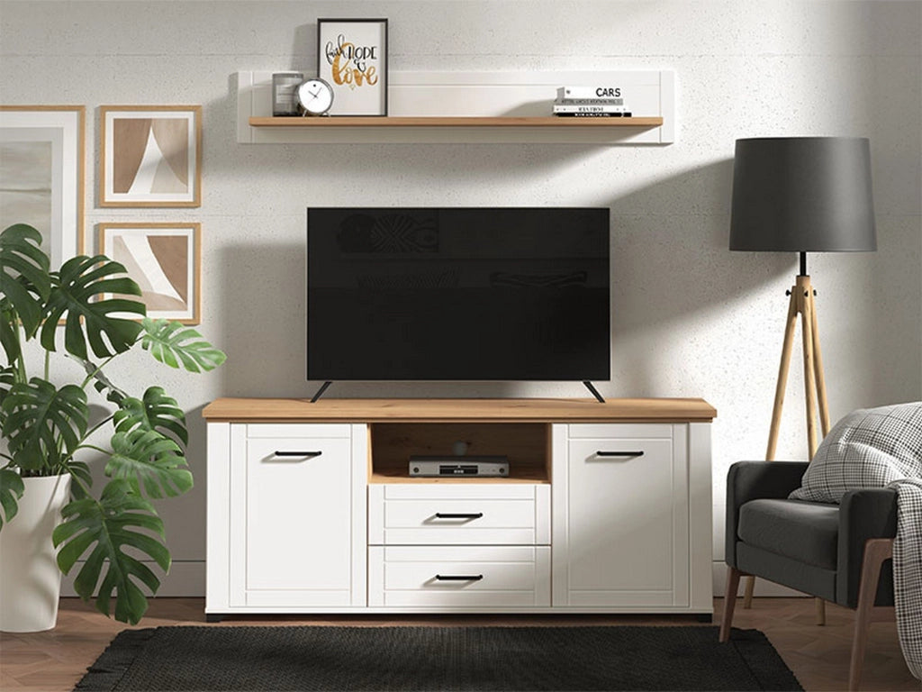 Rotondi, Mobile Porta tv 2 Cassetti, 161x41x66.5h cm Bianco