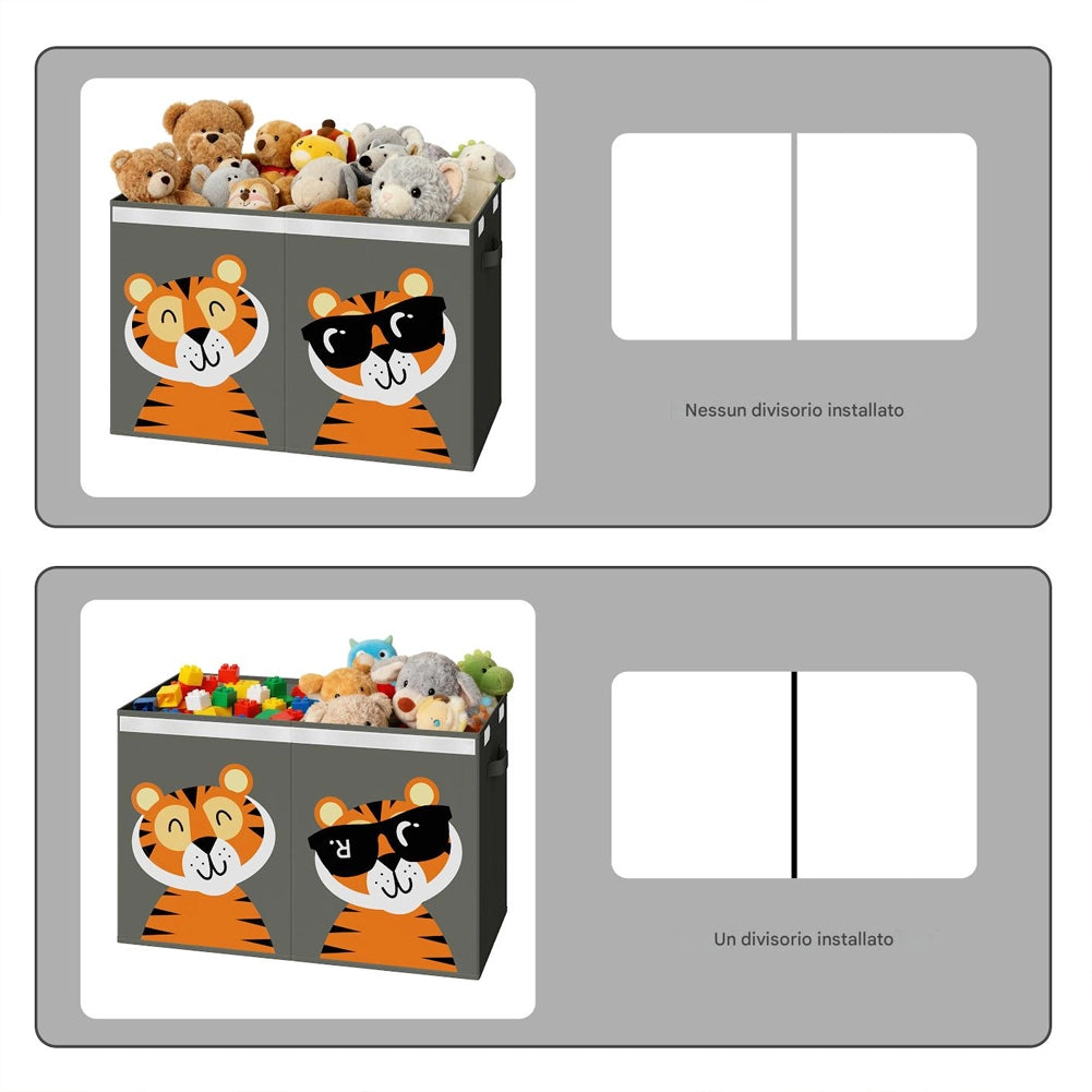 Box Contenitore Giocattoli con Animali Doppio Pieghevole 80L Grigio Salvaspazio