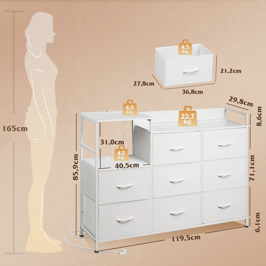 Cassettiera 8 Cassetti con Tessuto ¨C Zephmum ¨C Bianco 60x40x