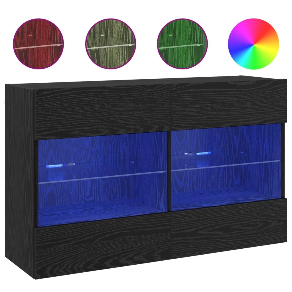 Mobile TV da parete con LED Rovere Nero 98,5 x 30 x 60,5 cm 8000987