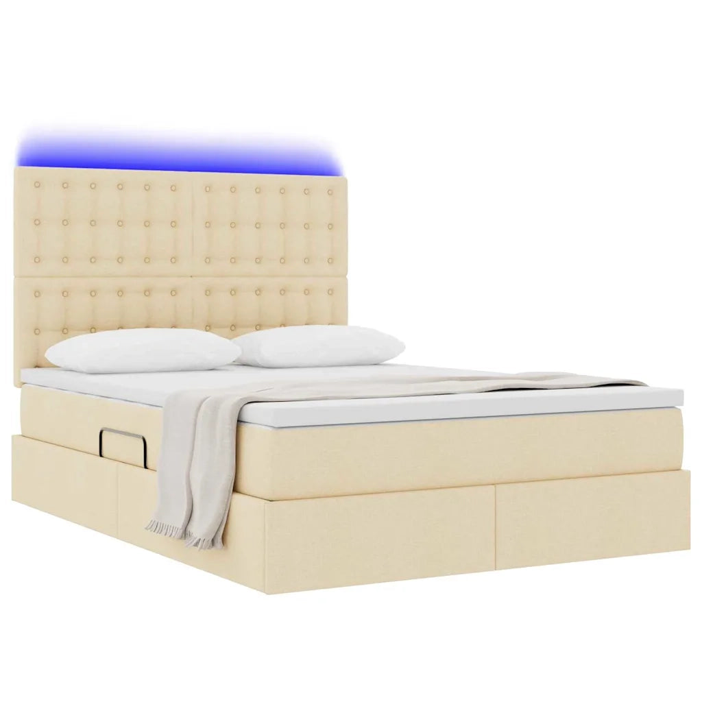Letto con contenitore LED e materasso Crema 140 x 200 cm